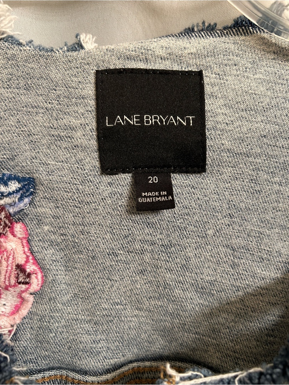 Lane Bryant Light Wash Denim Jacket with Pink & Blue Floral Embroidery - Picture 3 of 3